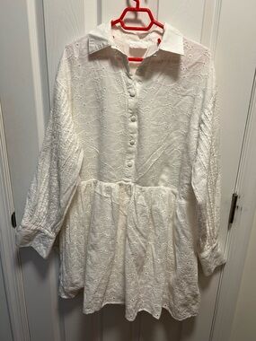 White Eyelet Button-Front Tunic